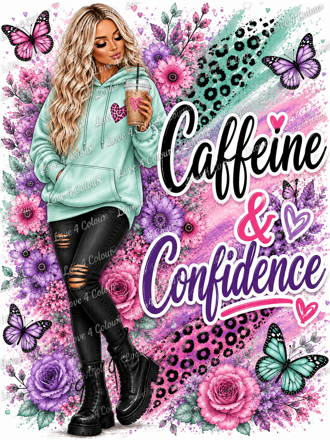 Caffeine & Confidence PNG – Sassy Coffee Girl Digital Design for Cricut & Sublimation
