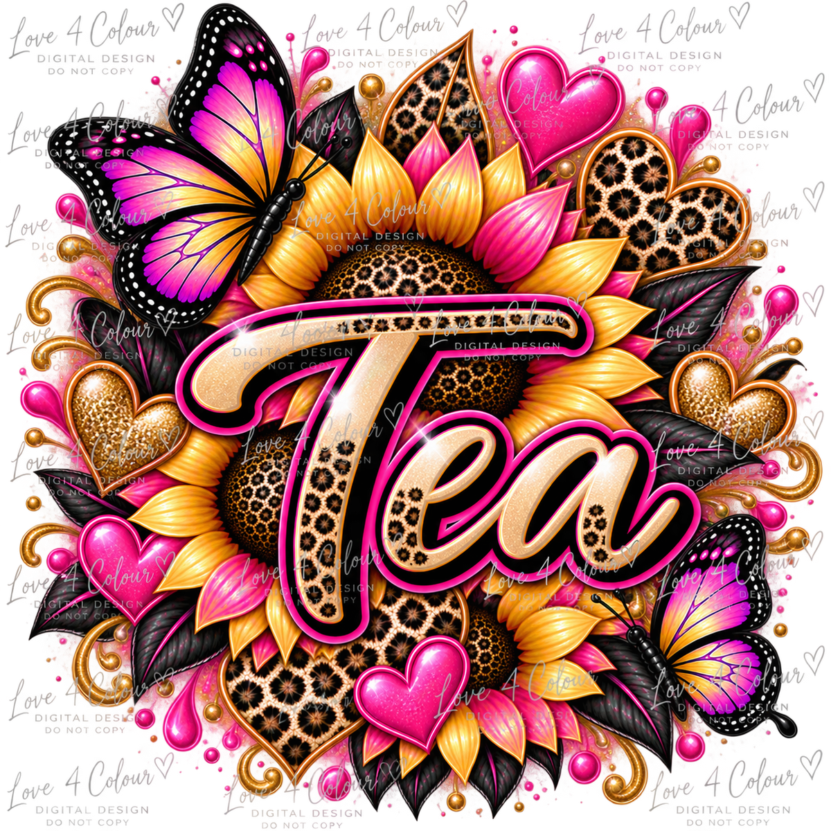 Tea, Coffee & Sugar PNG Bundle – Sunflower, Butterfly & Leopard Print Digital Designs for Cricut & Sublimation
