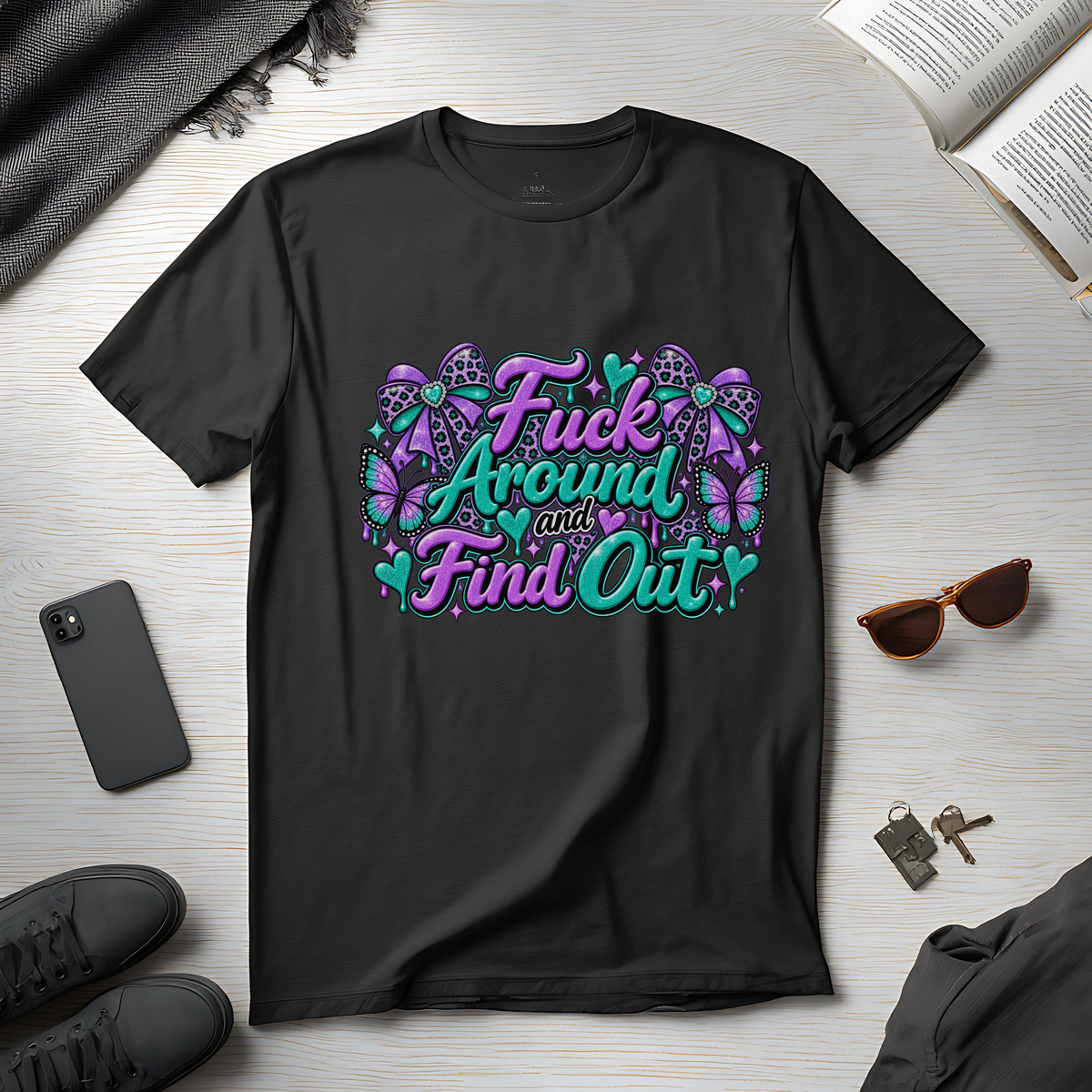 Fuck Around & Find Out T-Shirt | Funny Women's Graphic Tee | Bold Pink & Purple Shirt