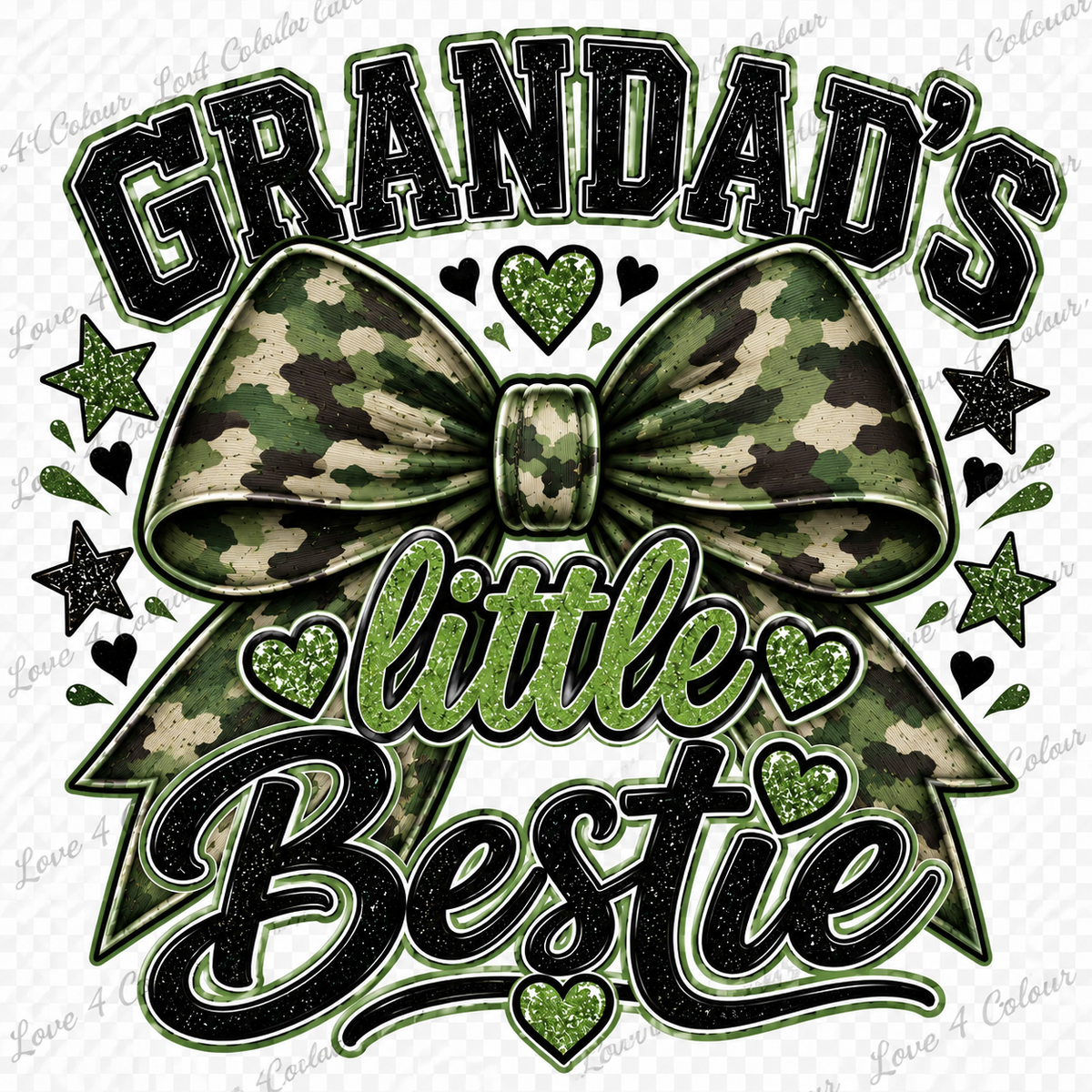 Grandad's Little Bestie PNG – Green Camo Bow Digital Design for Cricut & Sublimation