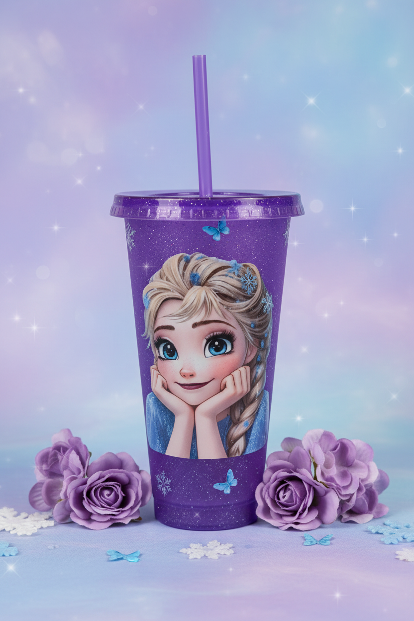 Elsa Purple Glitter Tumbler