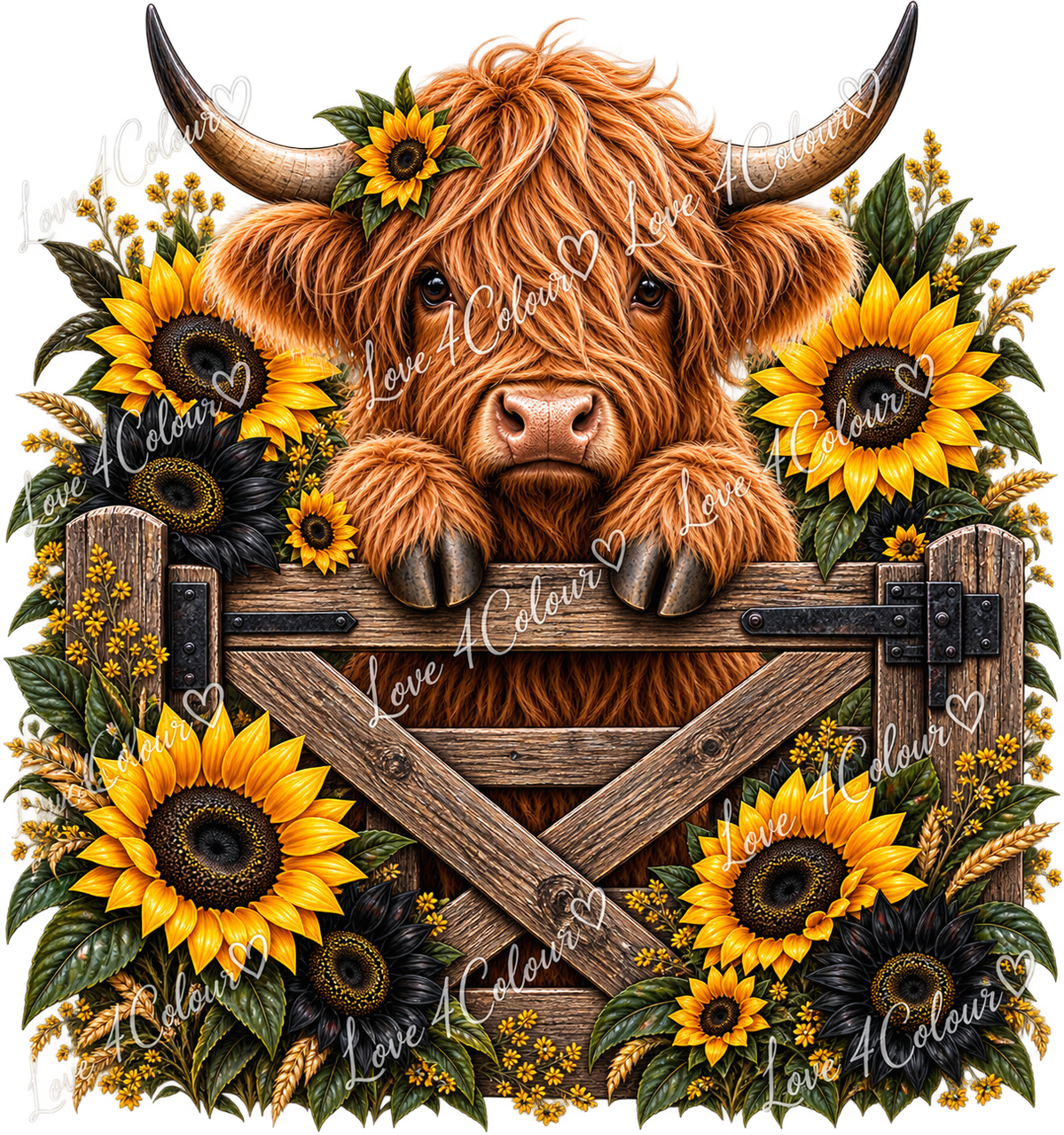 Highland Cow & Sunflowers PNG – Rustic Floral Digital Design for Cricut & Sublimation