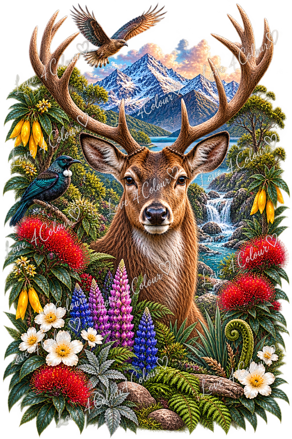 Majestic Deer Mountain Floral PNG – Rustic Nature Wildlife Digital Design for Cricut & Sublimation