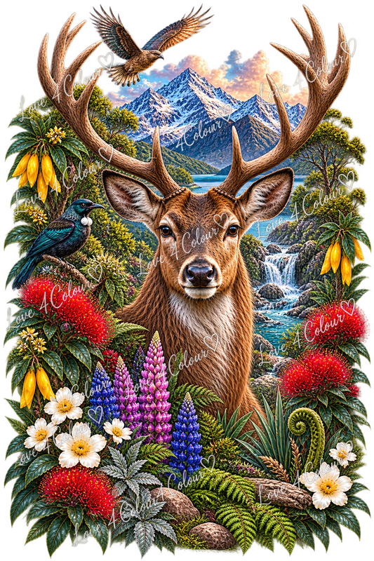 Majestic Deer Mountain Floral PNG – Rustic Nature Wildlife Digital Design for Cricut & Sublimation