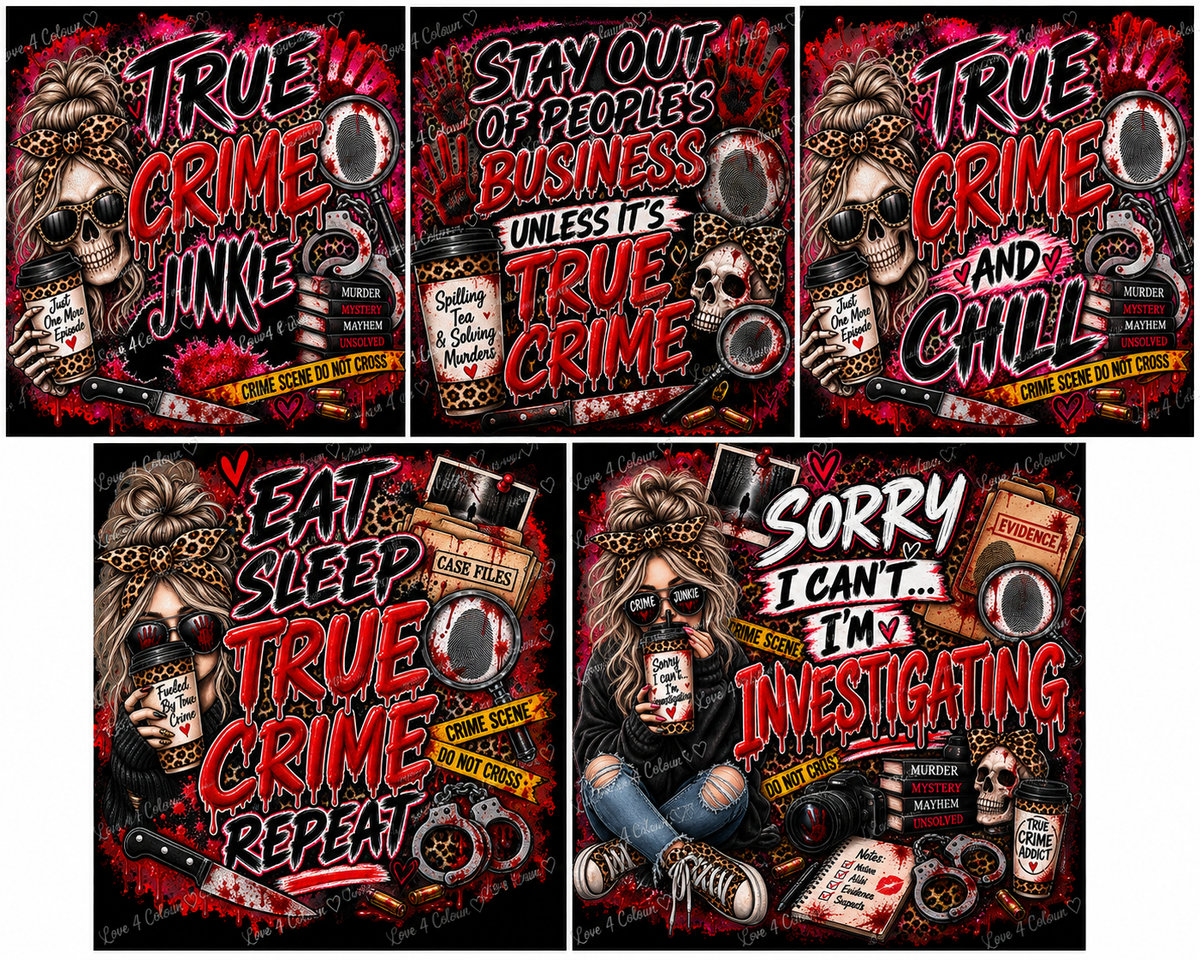 True Crime PNG Bundle – 5 Digital Designs for Cricut & Sublimation | Instant Download