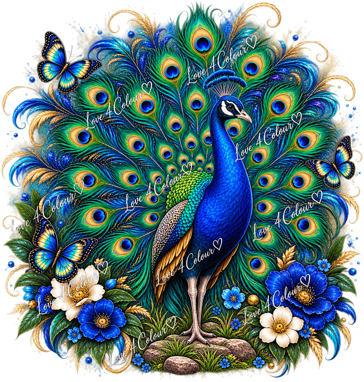 Majestic Peacock Floral PNG – Colourful Peacock Digital Design for Cricut & Sublimation