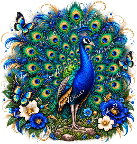 Majestic Peacock Floral PNG – Colourful Peacock Digital Design for Cricut & Sublimation