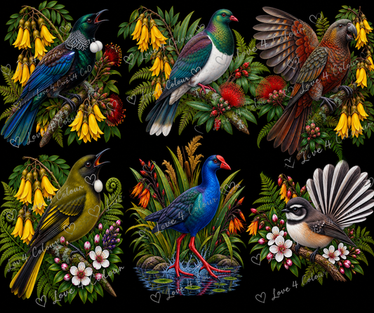 NZ Native Bird PNG Bundle – 6 Transparent Digital Designs for Cricut & Sublimation | NZ Art