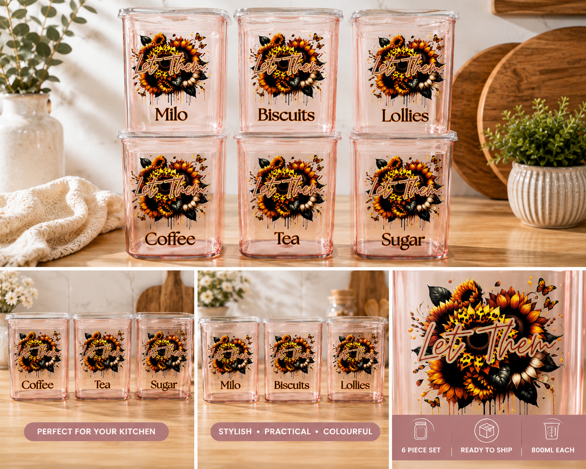 6 Piece Let Them Glass Kitchen Canister Set 800ml