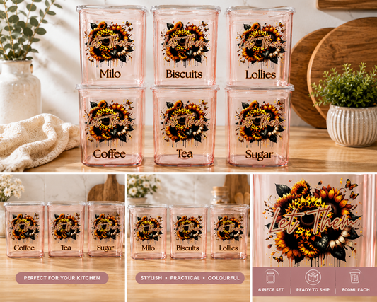 6 Piece Let Them Glass Kitchen Canister Set 800ml
