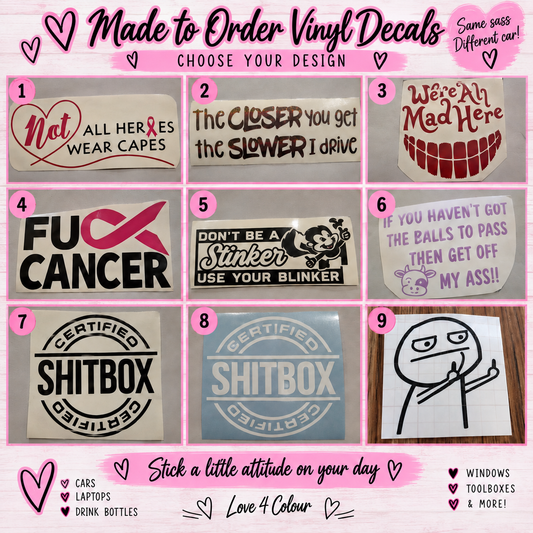 Made to Order Vinyl Decals – Choose Your Design