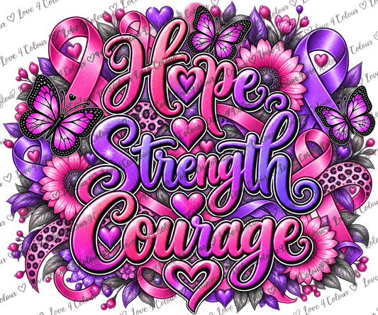 Hope Strength Courage PNG – Cancer Awareness Digital Design for Cricut & Sublimation