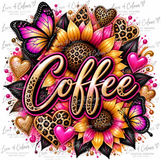 Tea, Coffee & Sugar PNG Bundle – Sunflower, Butterfly & Leopard Print Digital Designs for Cricut & Sublimation