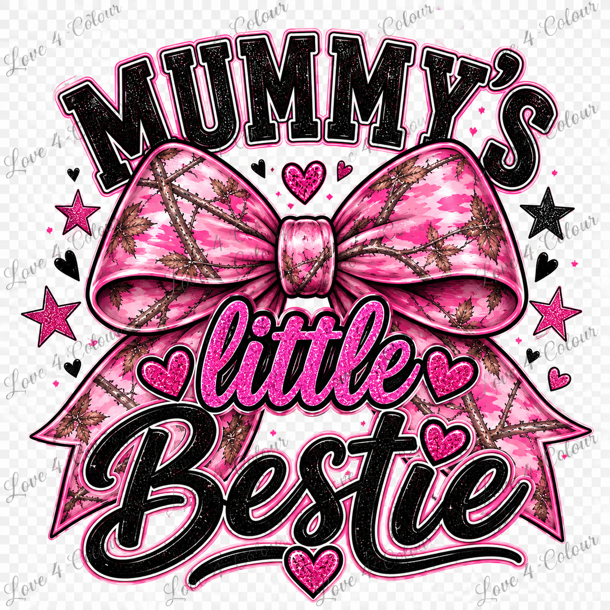 Mummy's Little Bestie PNG – Pink Camo Bow Baby Girl Digital Design for Cricut & Sublimation