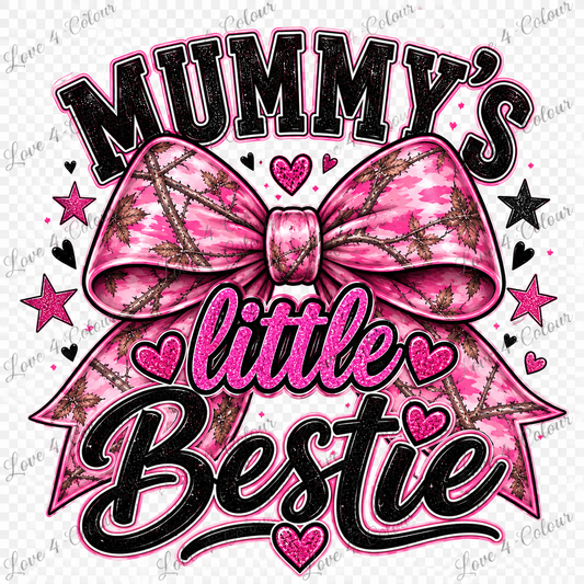 Mummy's Little Bestie PNG – Pink Camo Bow Baby Girl Digital Design for Cricut & Sublimation