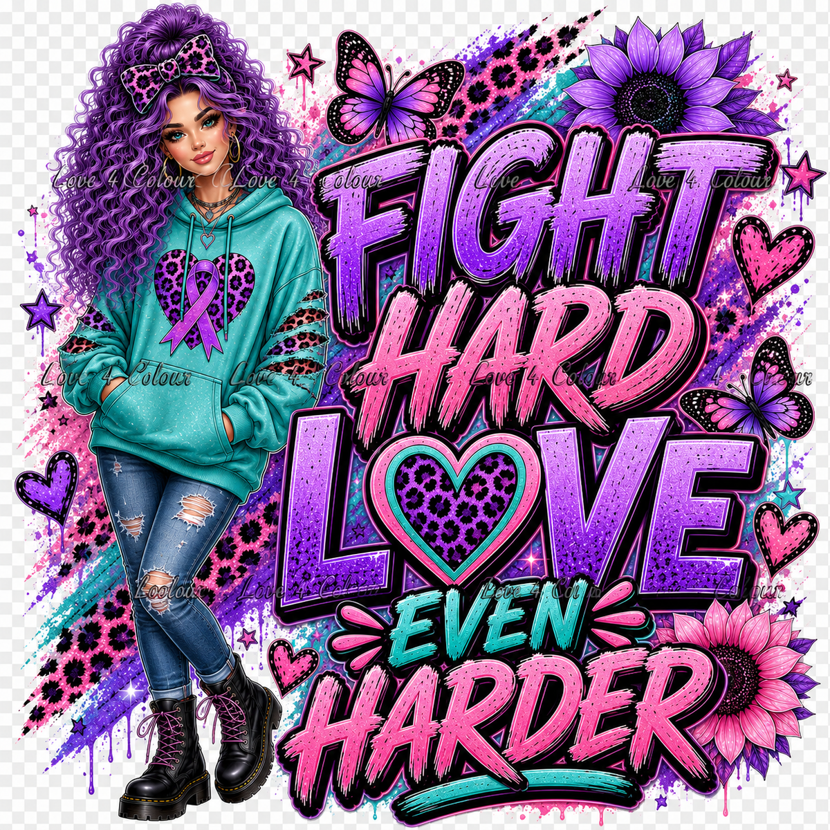 Fight Hard Love Even Harder – Teal & Purple PNG Digital Download